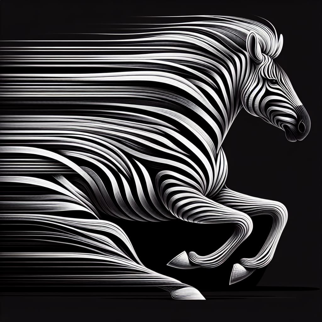 Abstract Zebra in Motion: Flowing Line Art