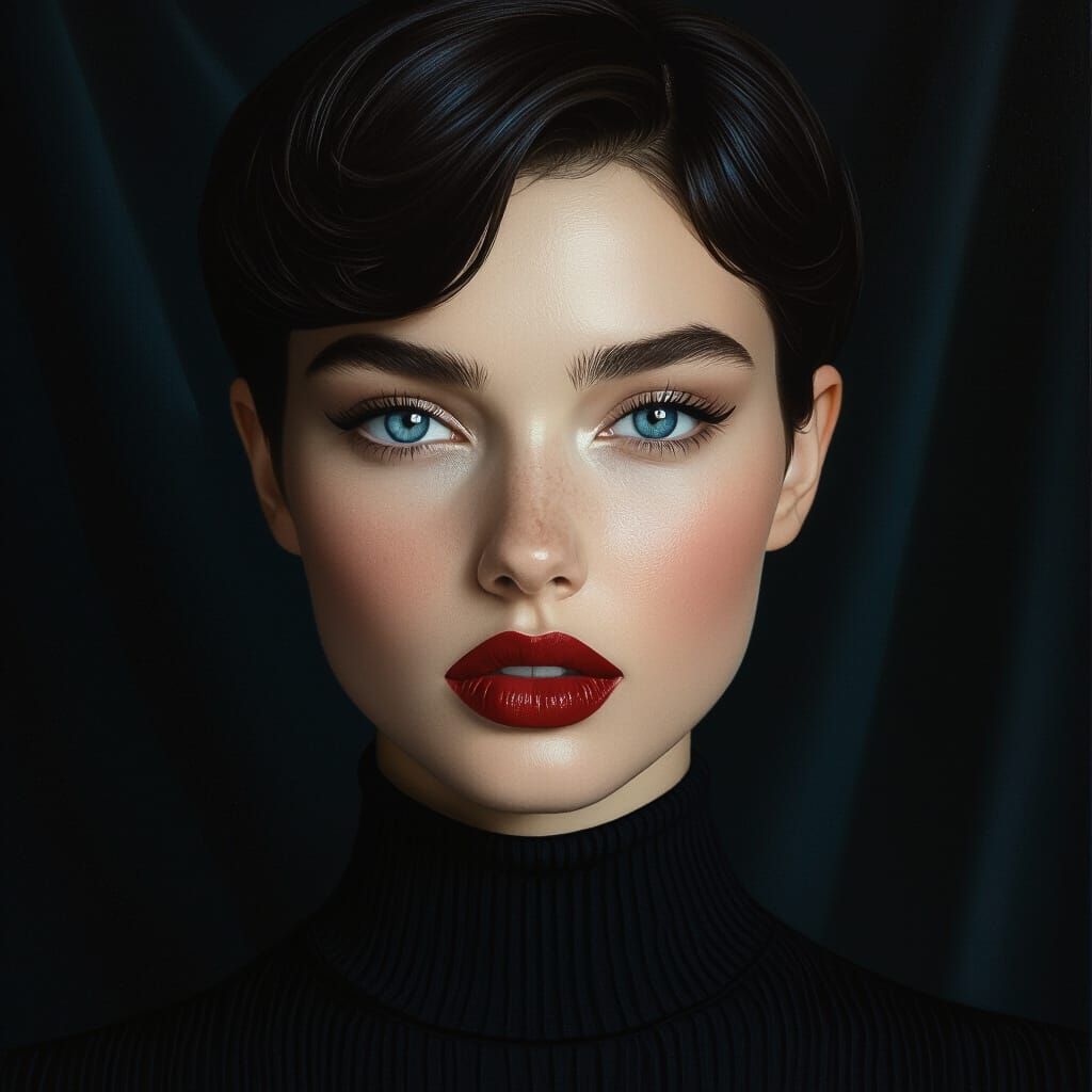 Hyperrealistic Portrait of a Young Woman with Piercing Eyes