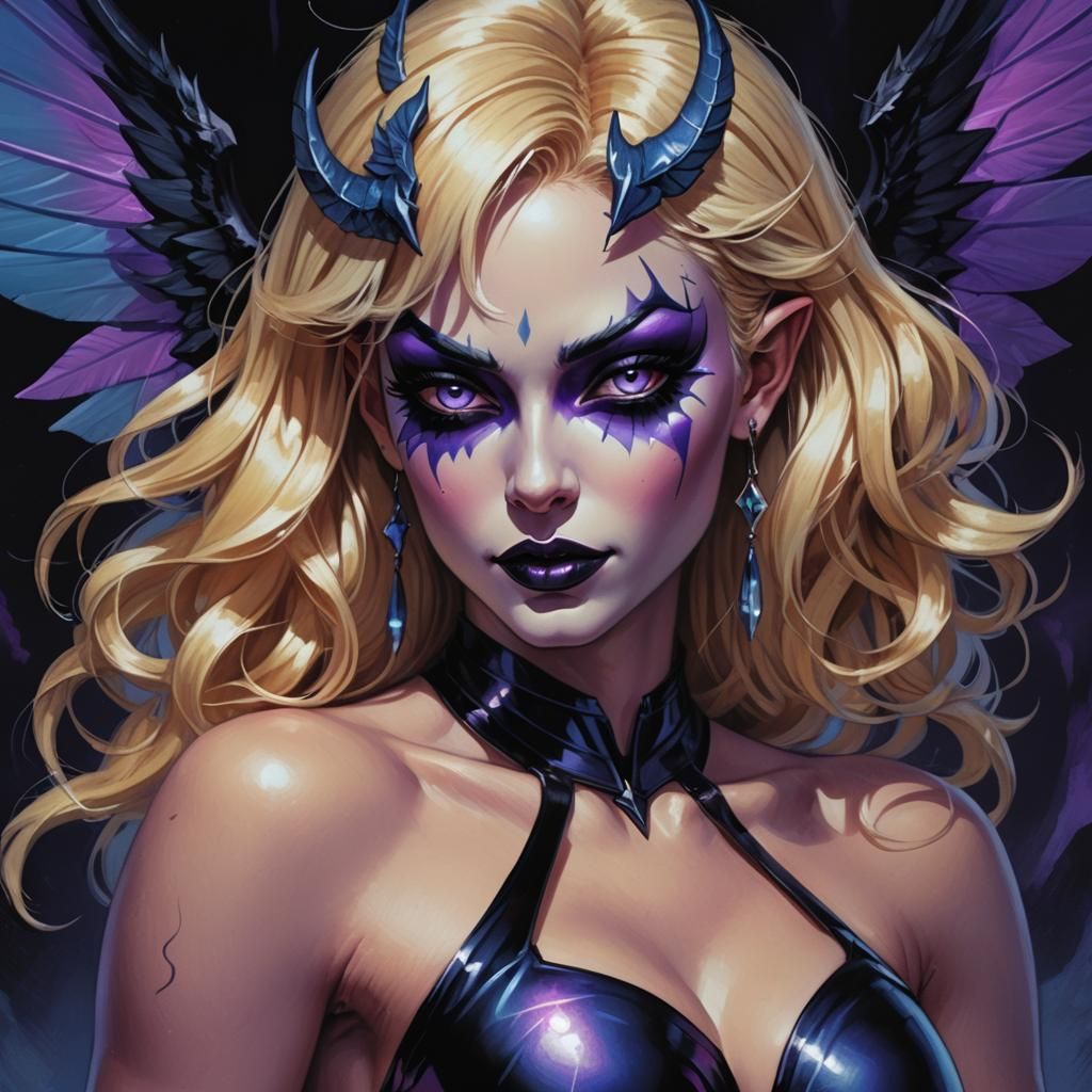 Blonde Demoness Portrait in Dark Fantasy Style