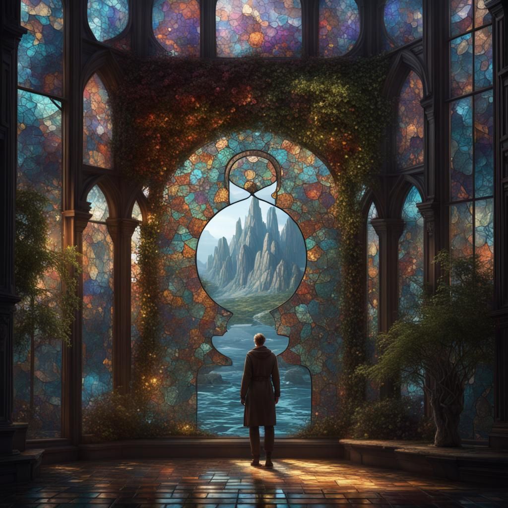 Pondering Figure in Stained Glass Mosaic