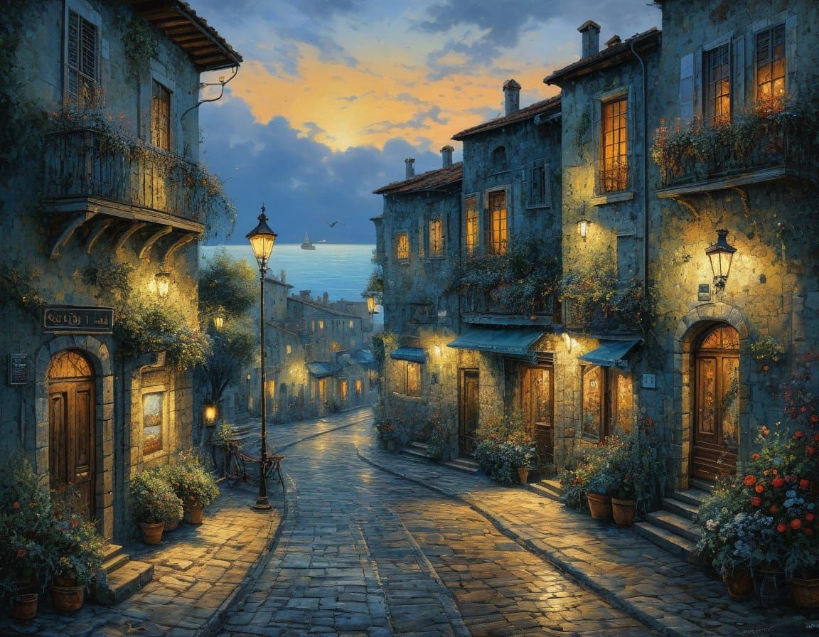 Impressionist Night Scene in Casole d'Elsa