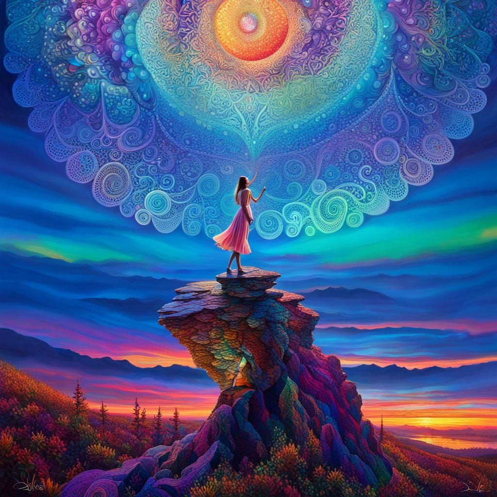 Fairy on Zentangle Eyrie in Surreal Style