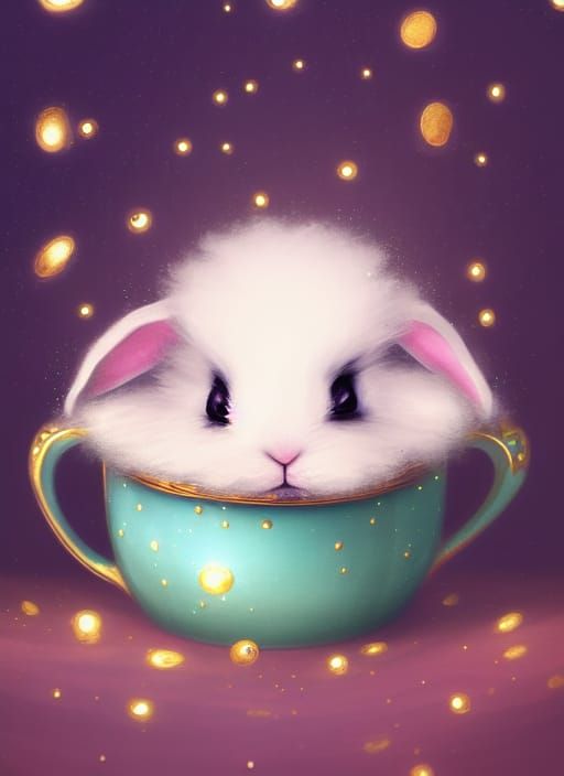 Cute Bunny in Teacup Glitter Shower
