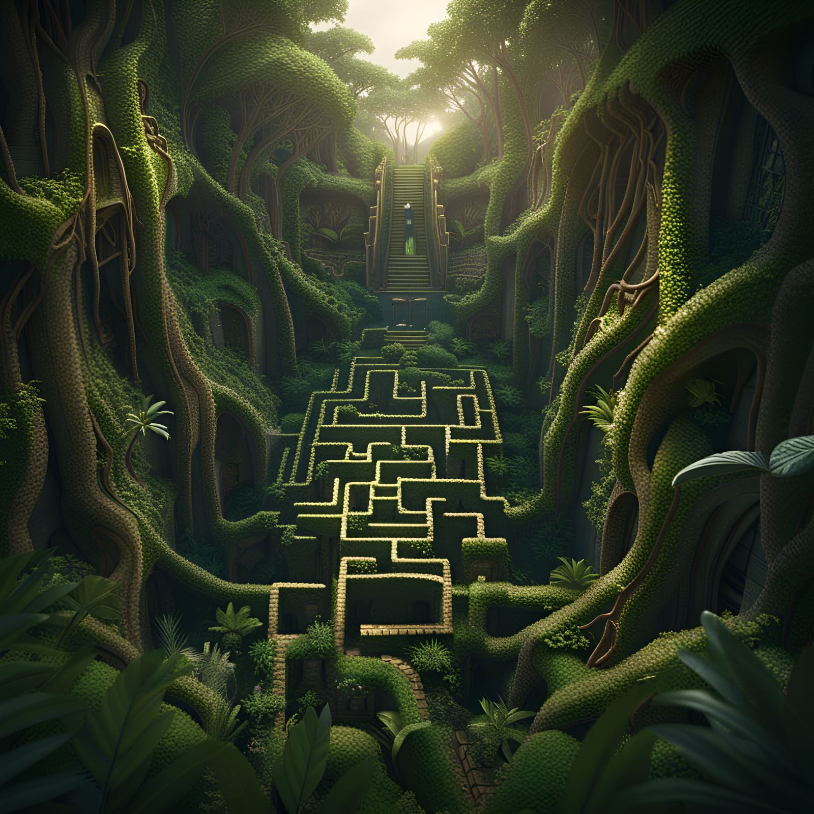 Intricate Jungle Tree Maze: Fantasy Concept Art