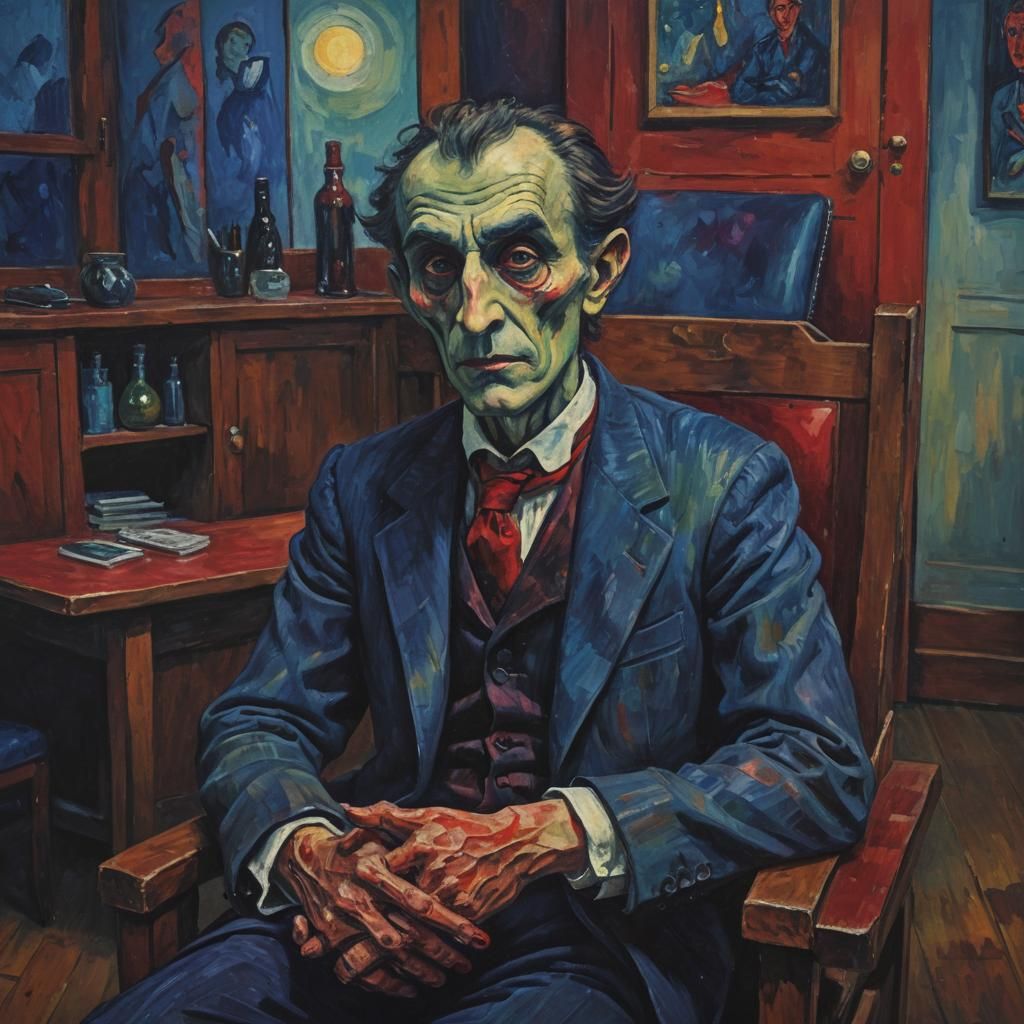 Wooden Vampire at Doctor's Office in Fauvist Expressionism