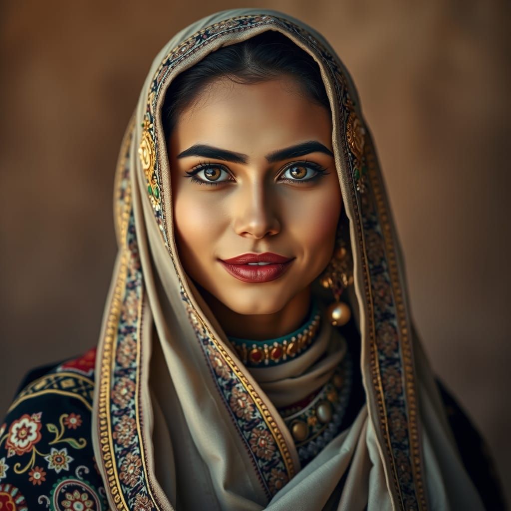 Stunning Jordanian Woman in Traditional Dress