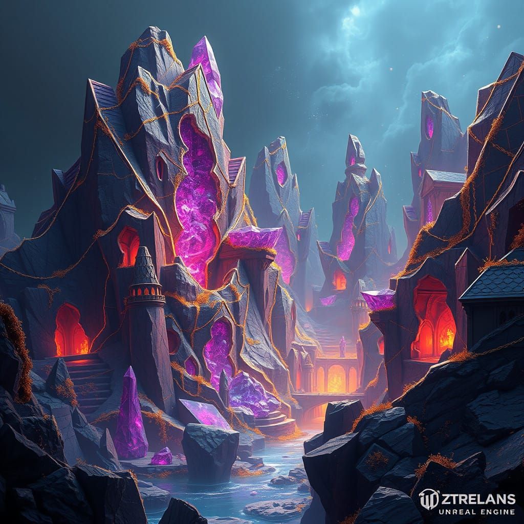 Ethereal Amethyst Reef Blends with Golden Hues in a Fantasti...