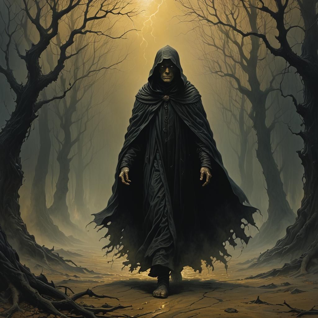 Ominous Halfling Figure in Dark Fantasy Illustration