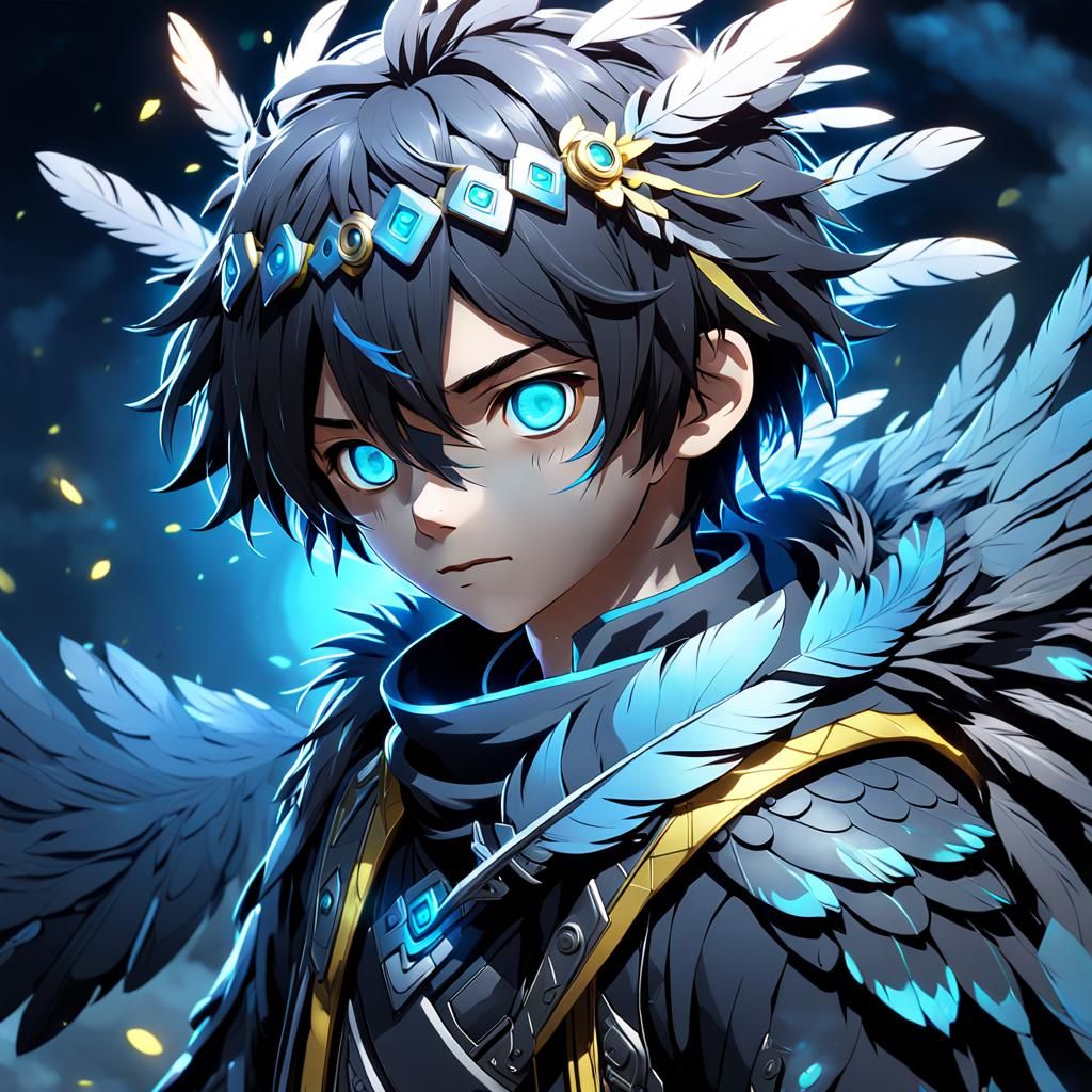 Anime Boy with Feathers and Serpentine Body in 3D
