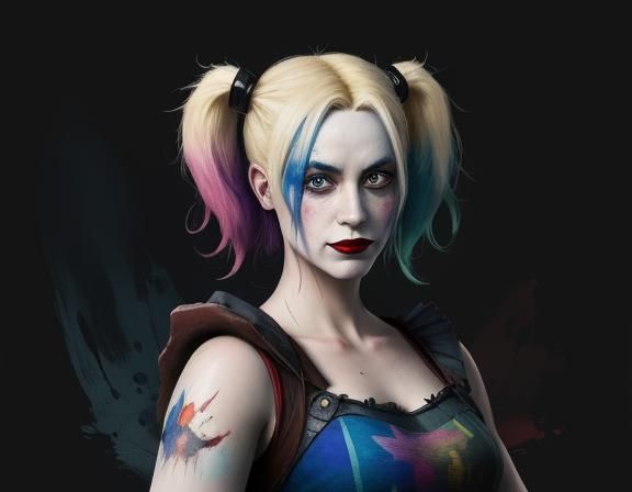 Grimdark Harley Quinn in Watercolor Pastel Style