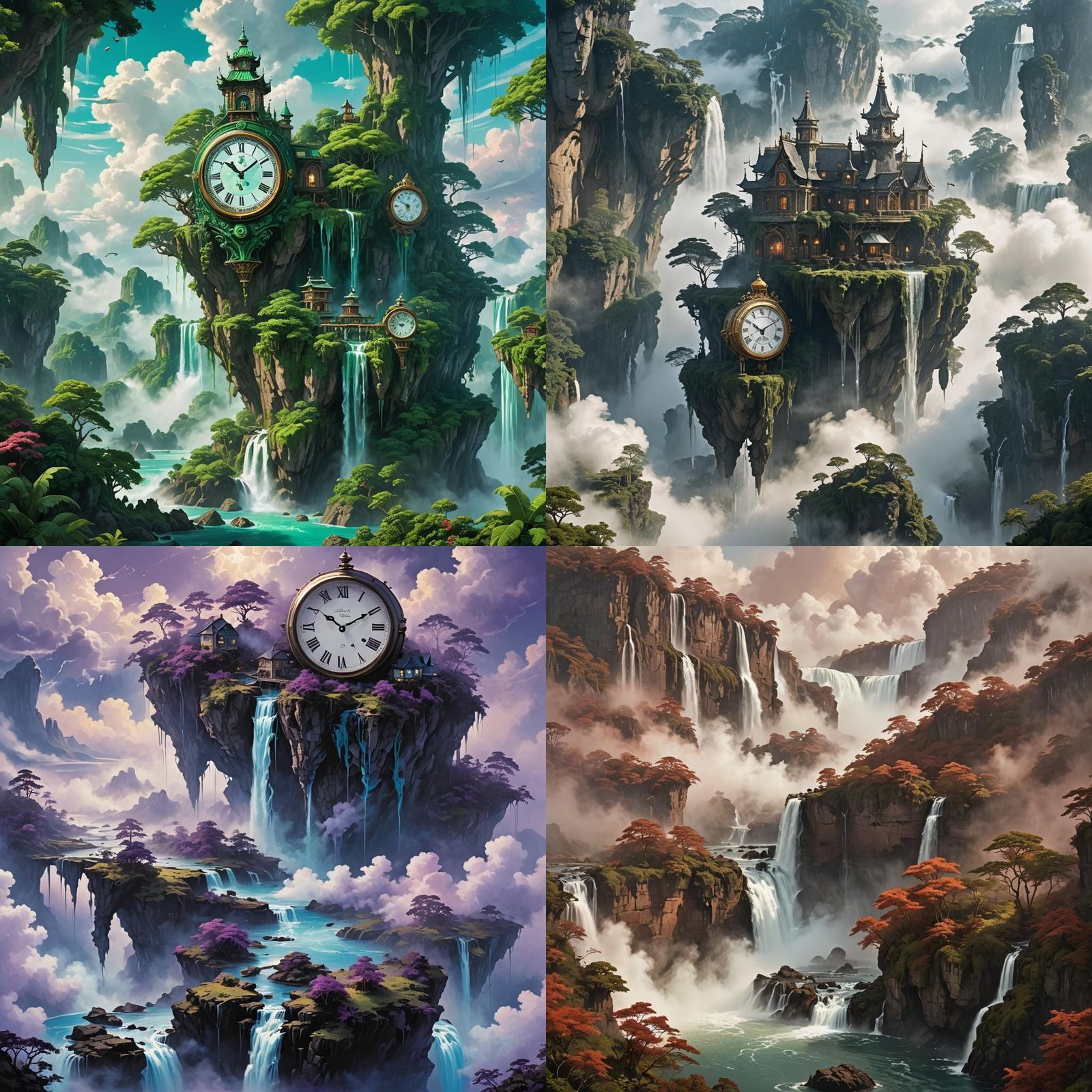 Surreal Floating Island with Melting Clock