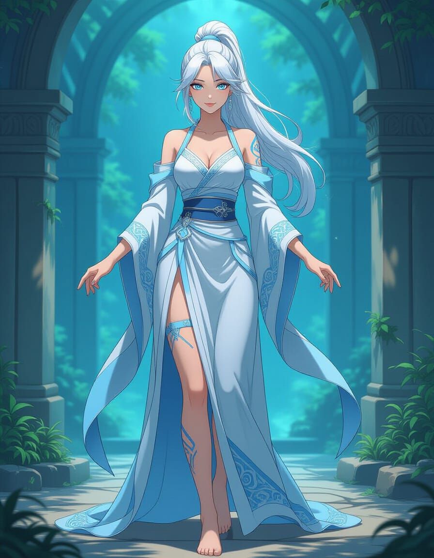 Serene Woman with Arcane Markings in Anime Style