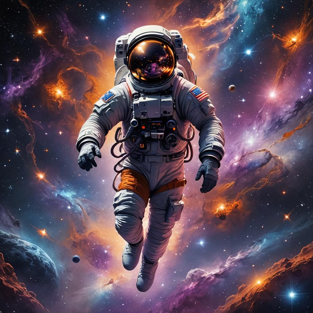 Astronaut in Starry Nebula with Cosmic Energy