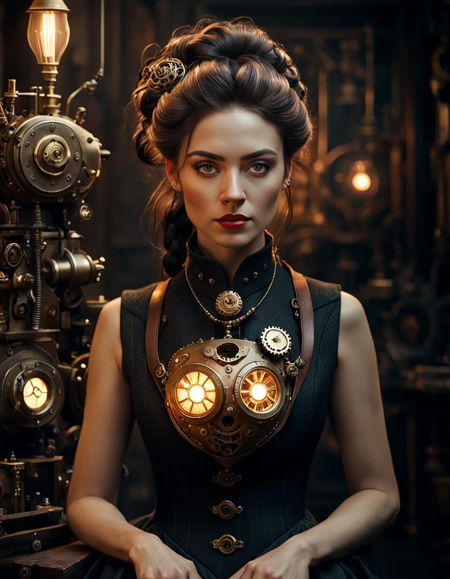Steampunk Victorian Lady with Mechanical Heart