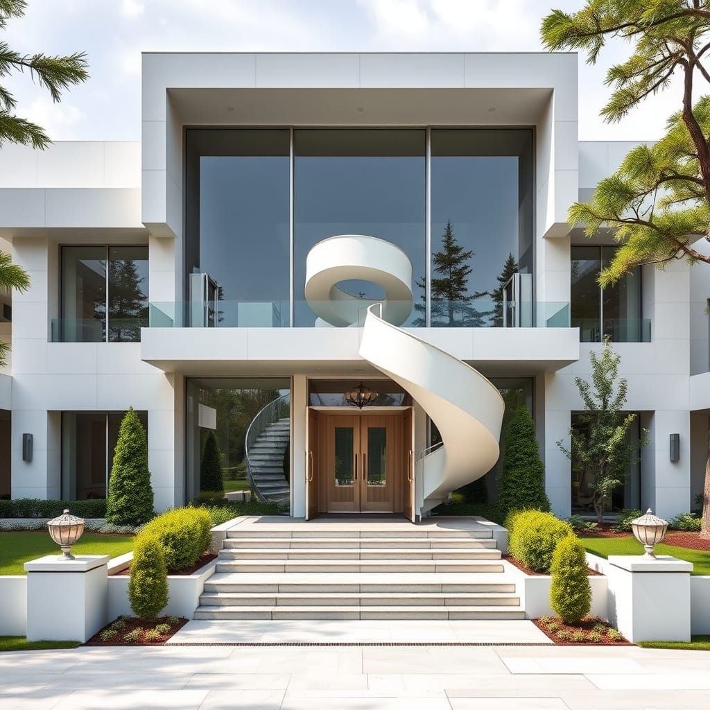 Sleek Modern Estate with Winding Slide and Riverbank Views