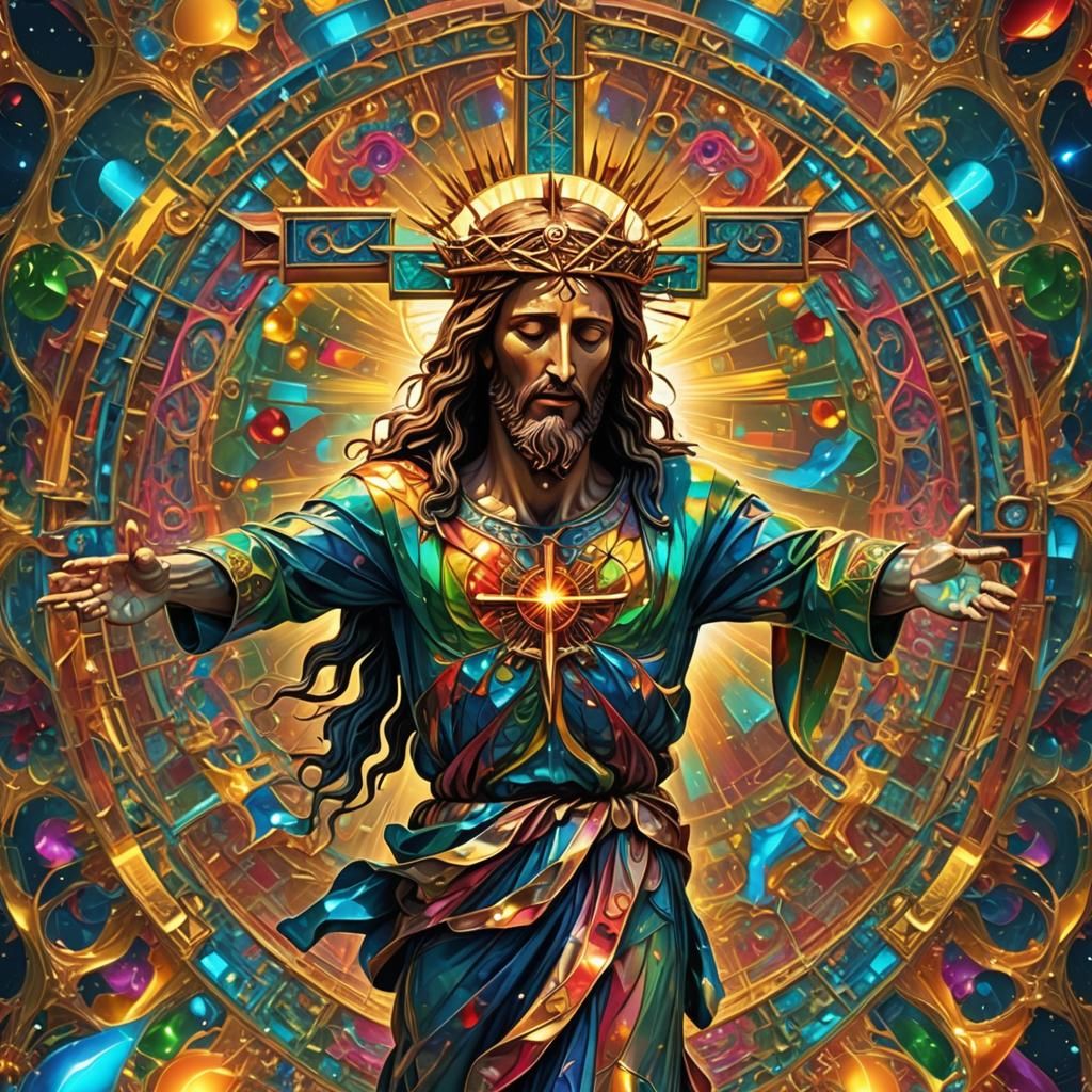 Fiery Cross: Jesus Christ in Metallic 3D Animation