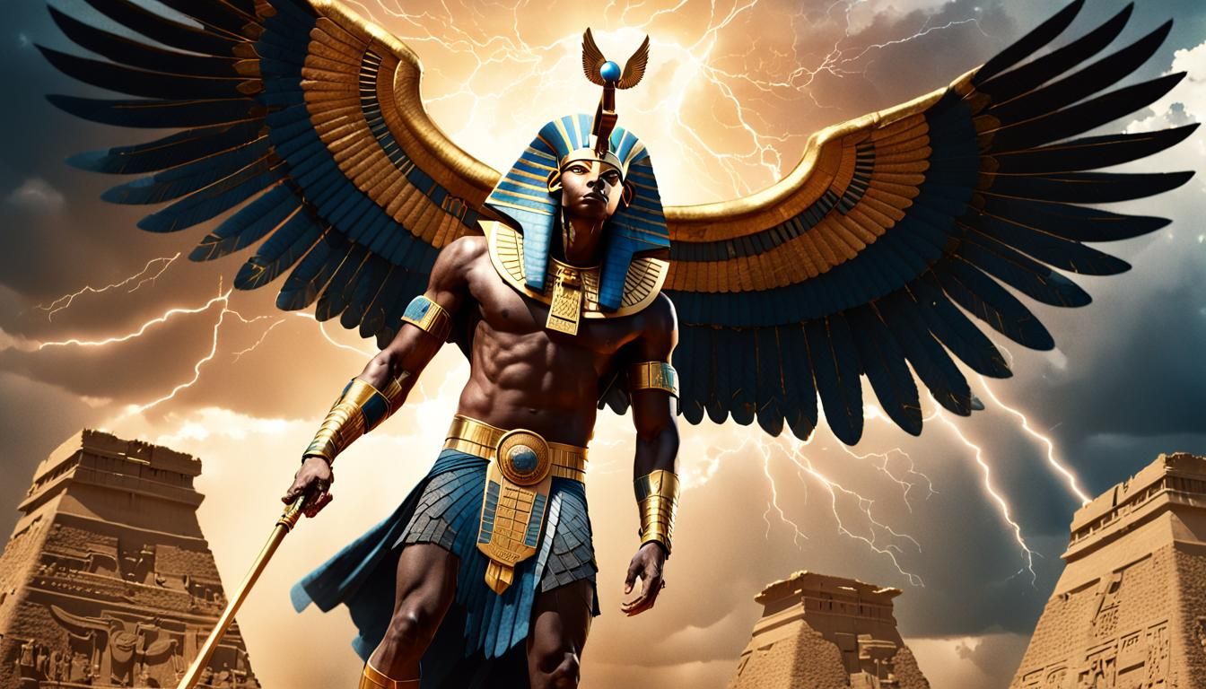 Horus, Egyptian God of the Sky, in Dramatic Aerial Battle