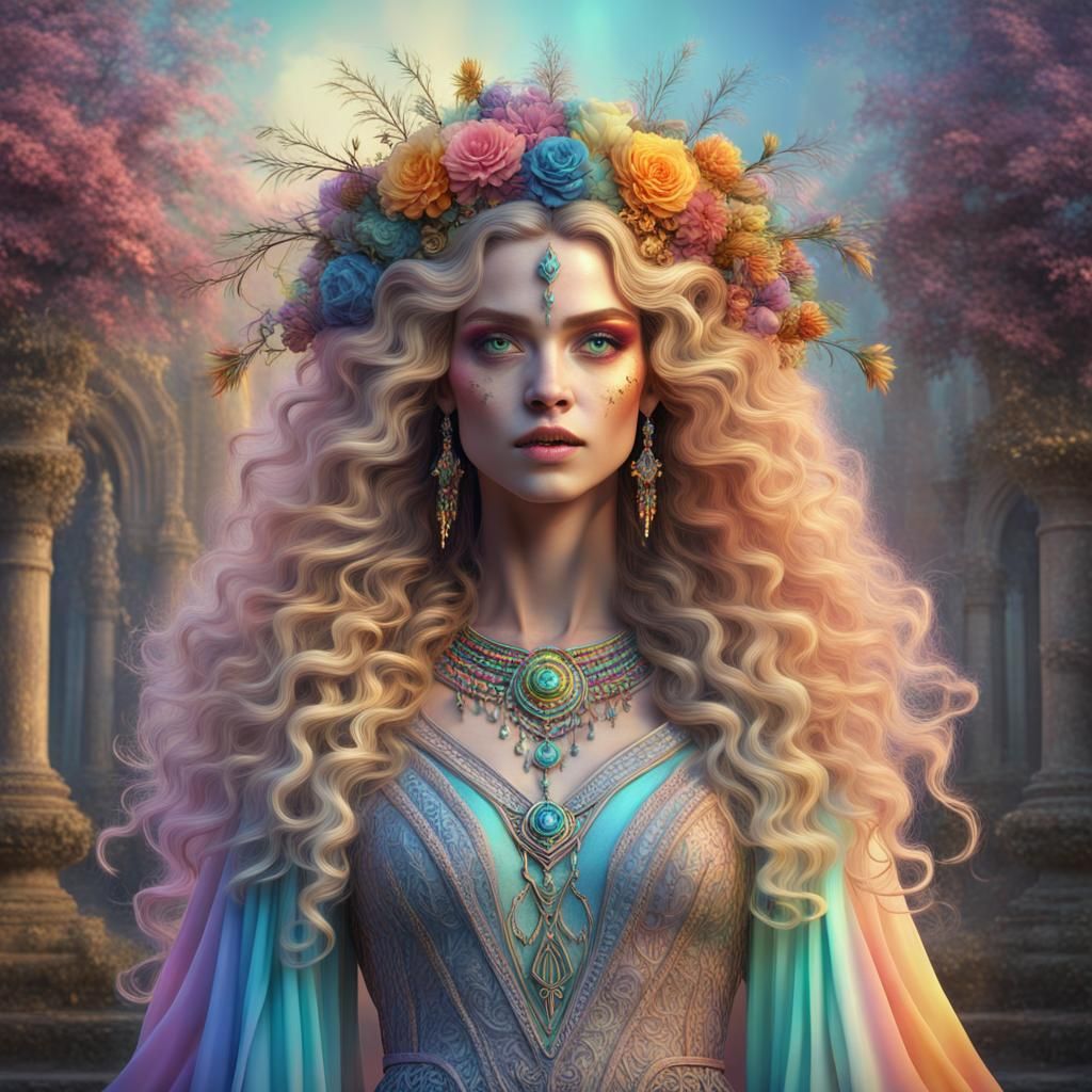 Spring Witch in Grecian Gown: Fantasy Art