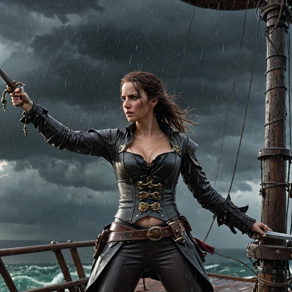 Female Pirate in Storm Light: Hyper-Realistic Close-Up