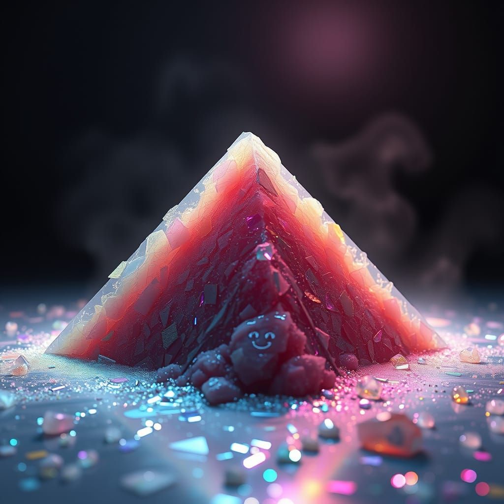 Melancholic Pyramid Diorama of Iridescent Plastic