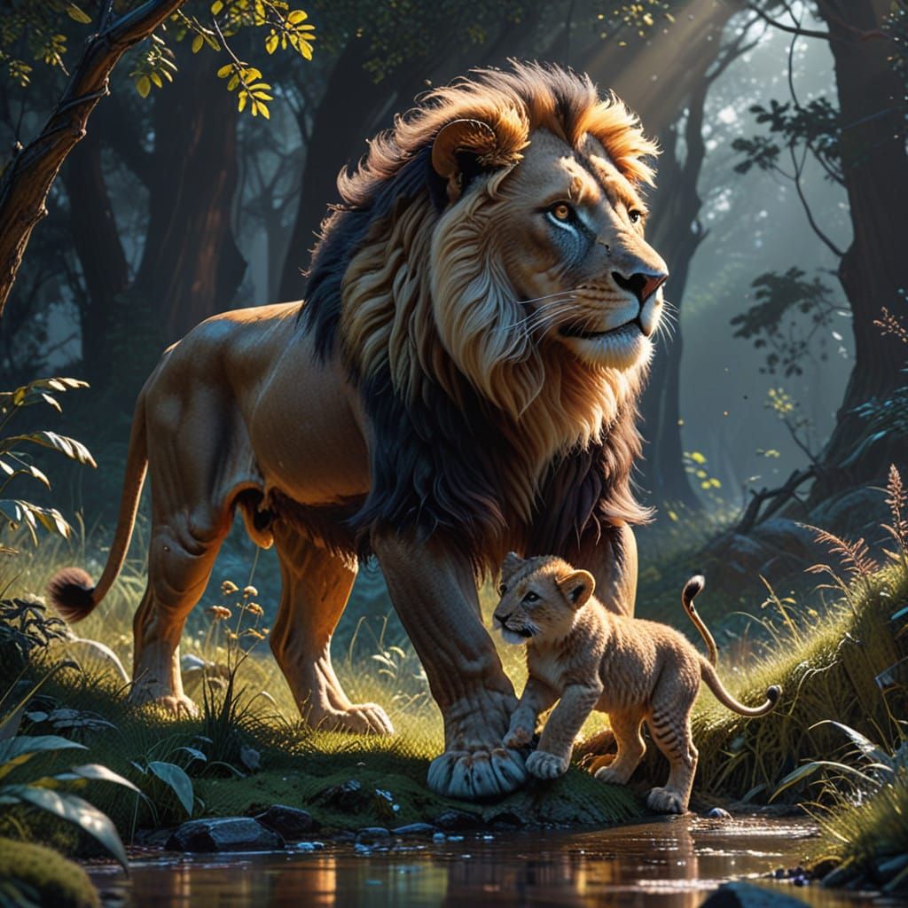 Majestic Lion in Vibrant, Hyper-Realistic 3D Style