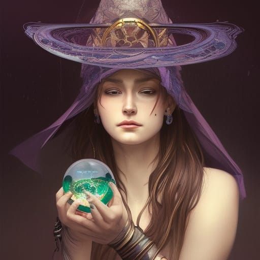 Enchanting Witch Portrait with Crystal Ball