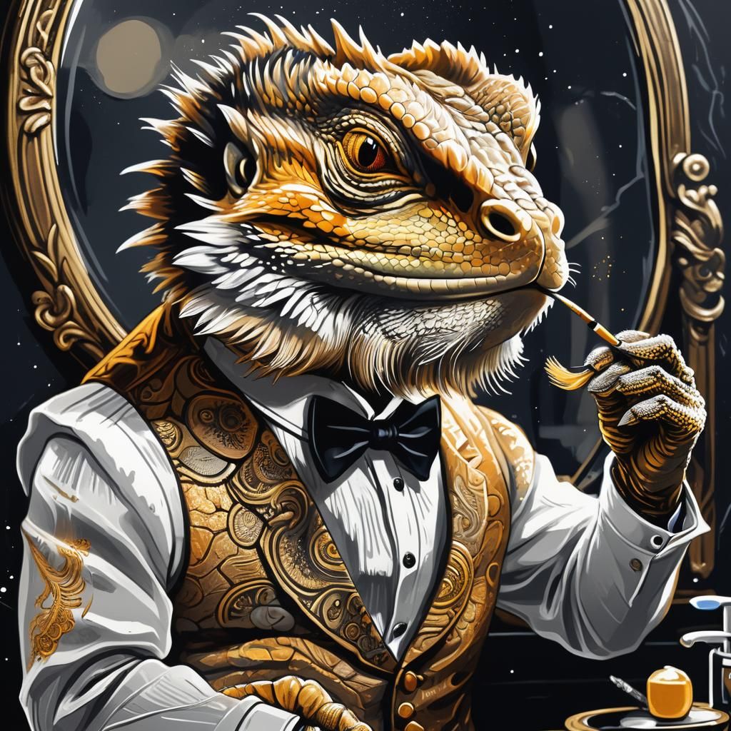 Bearded Dragon as Colonel Sanders: Ink Portrait