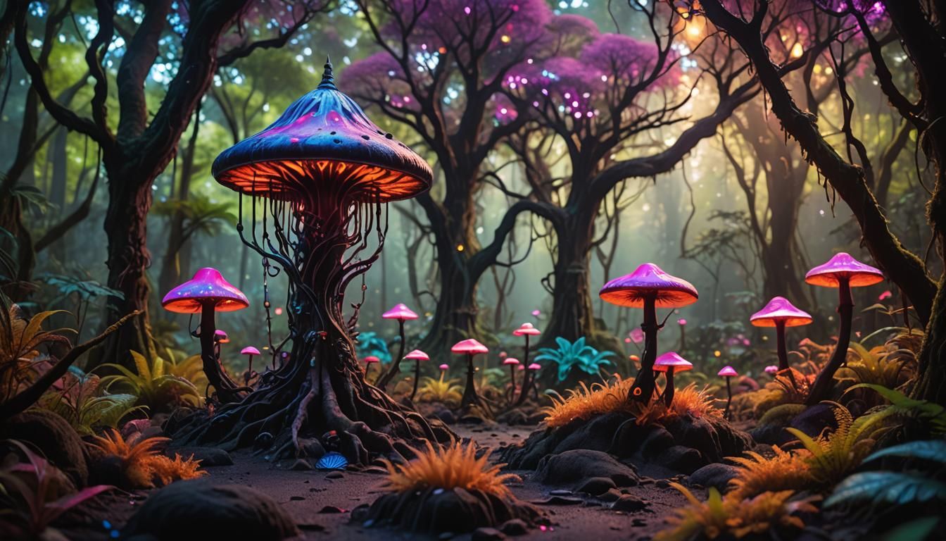 Psychedelic Neon Fairy Forest on Alien Planet