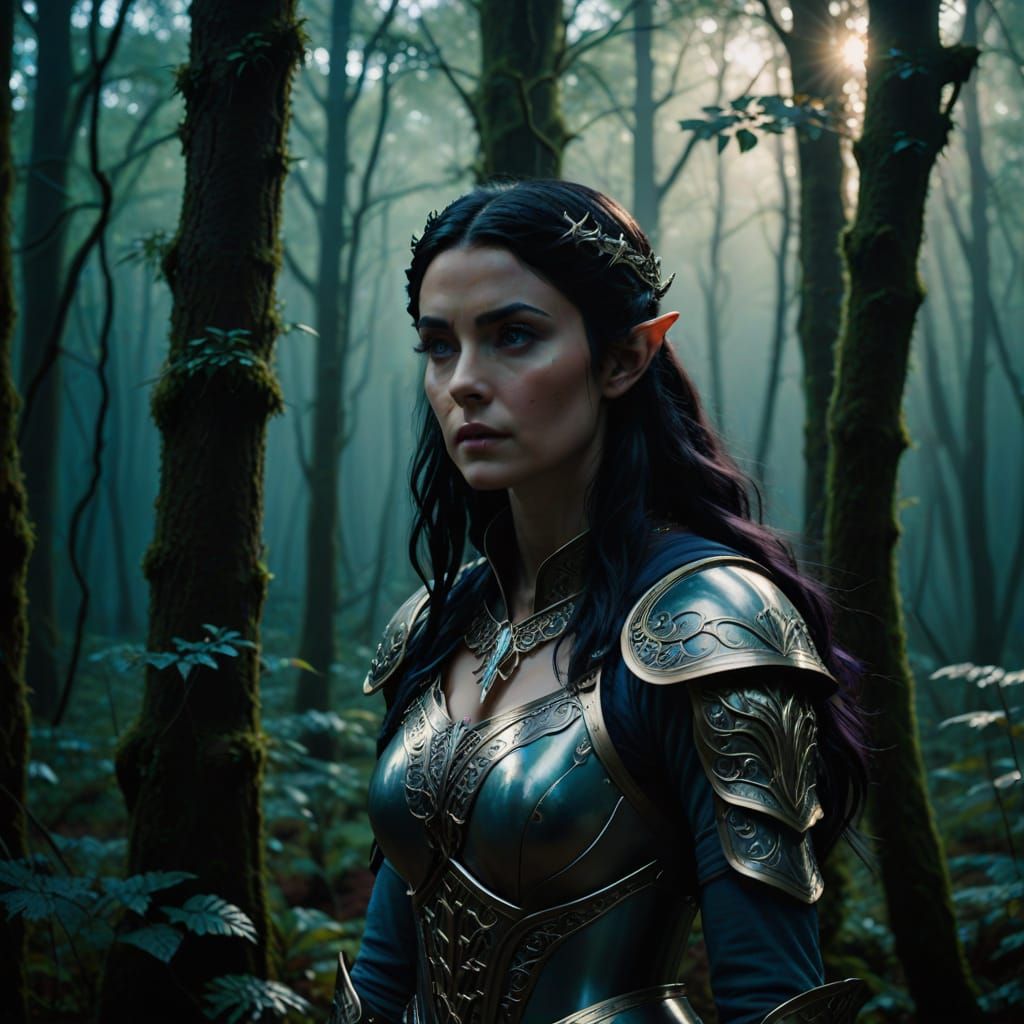 Ethereal High Elf Warrior in Mystical Forest