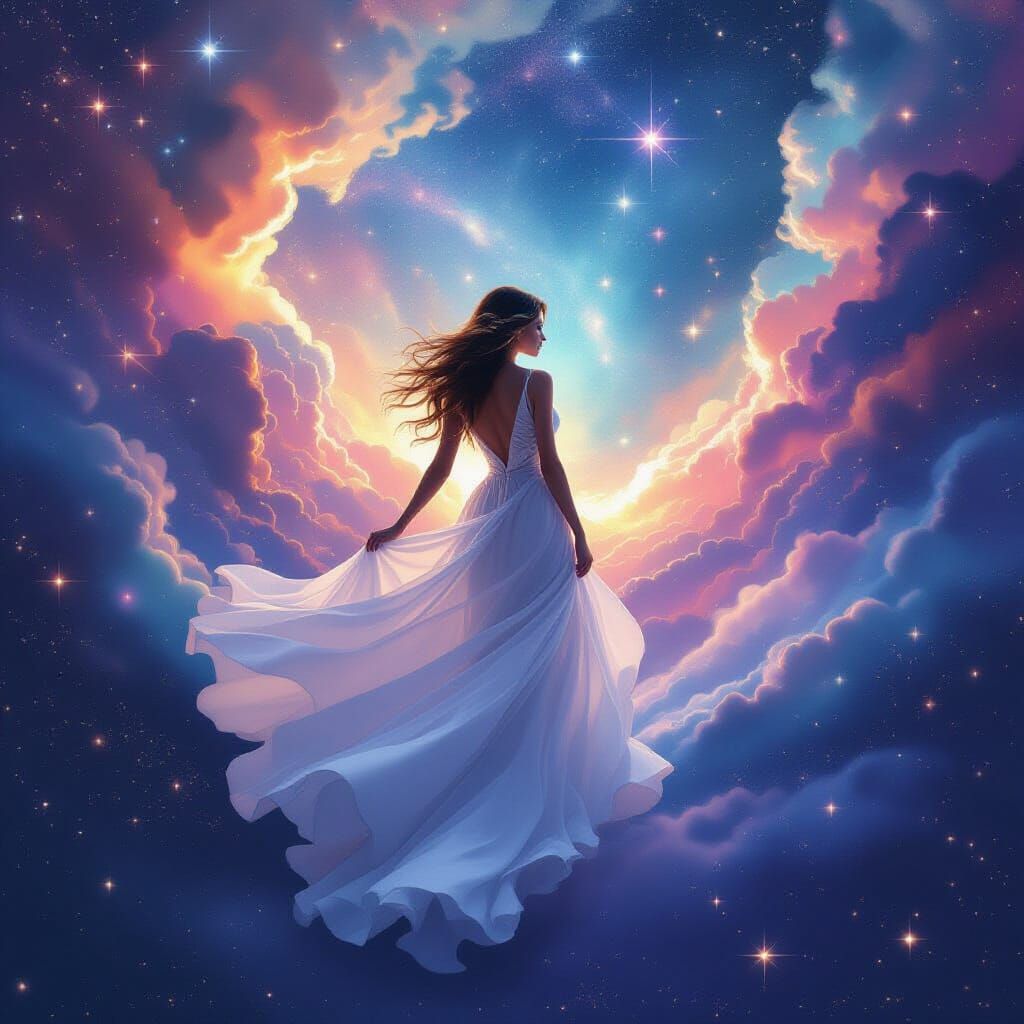 Ethereal Woman Steps into Infinity: A Digital Masterpiece