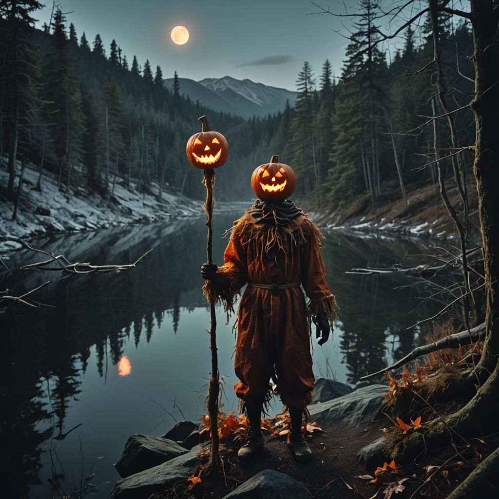 Eerie Scarecrow Monster in Dark Forest