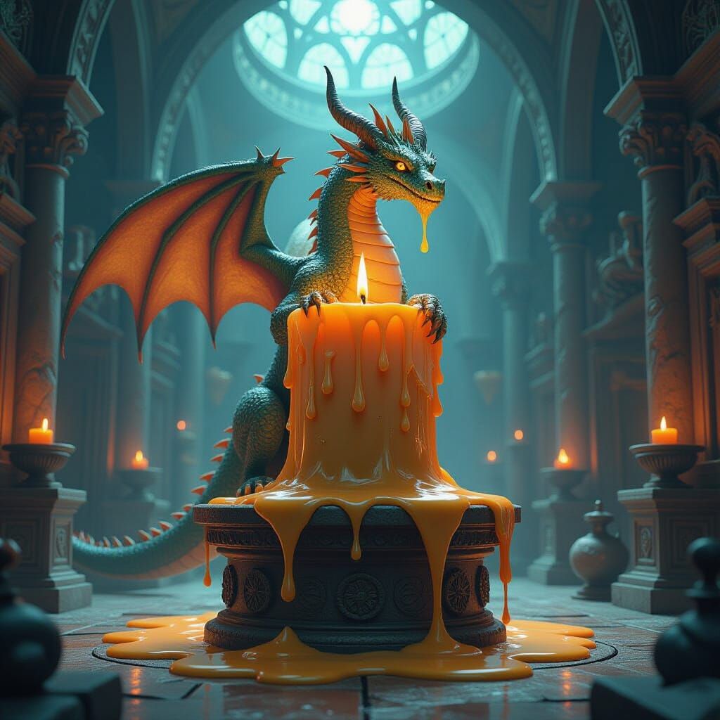 Melting Dragon Candle in Hyperrealistic Fantasy Art
