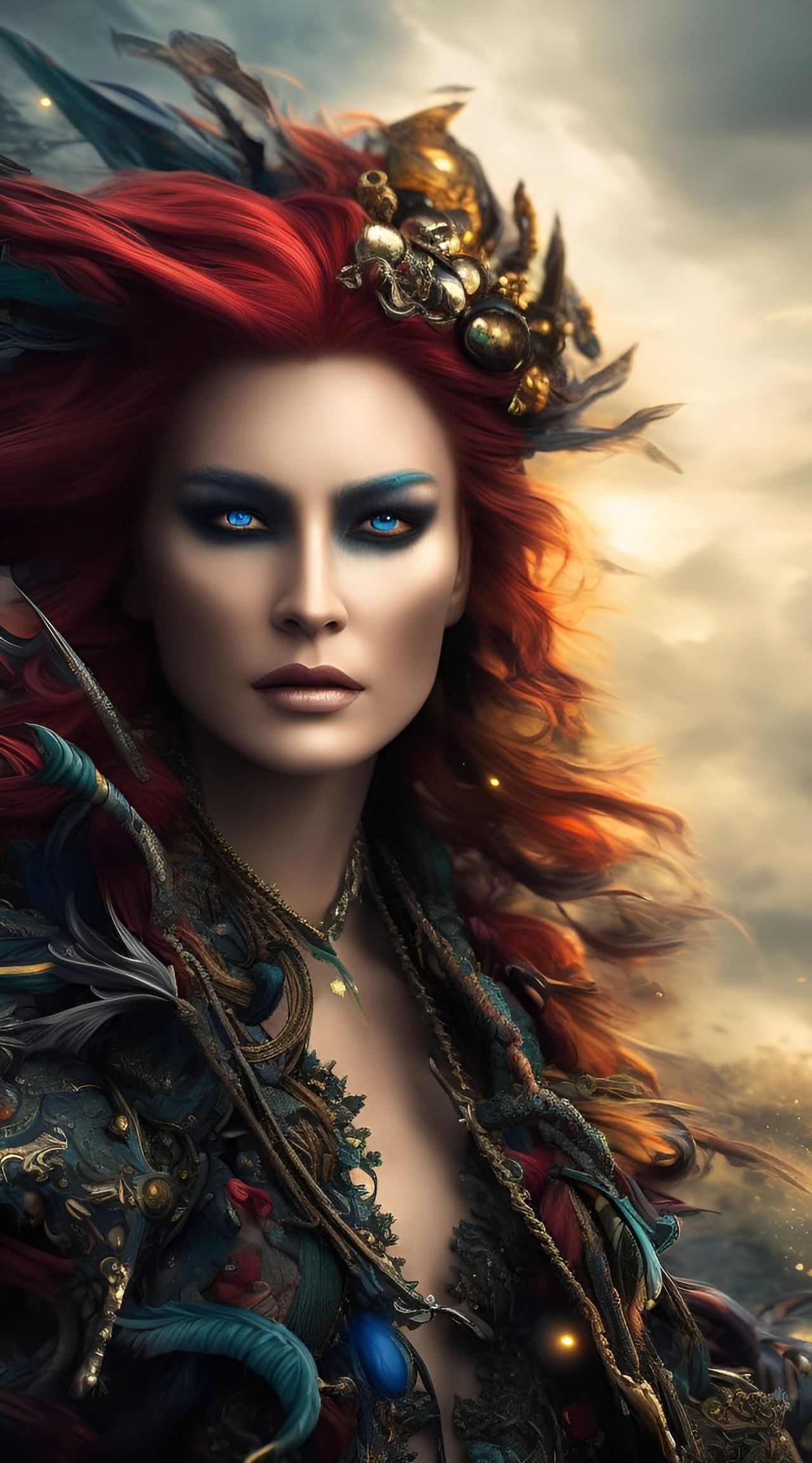 Stunning Pirate Goddess in Stormy Landscape