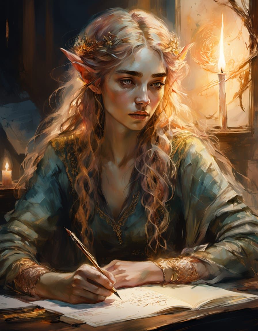 Elven girl writing a letter