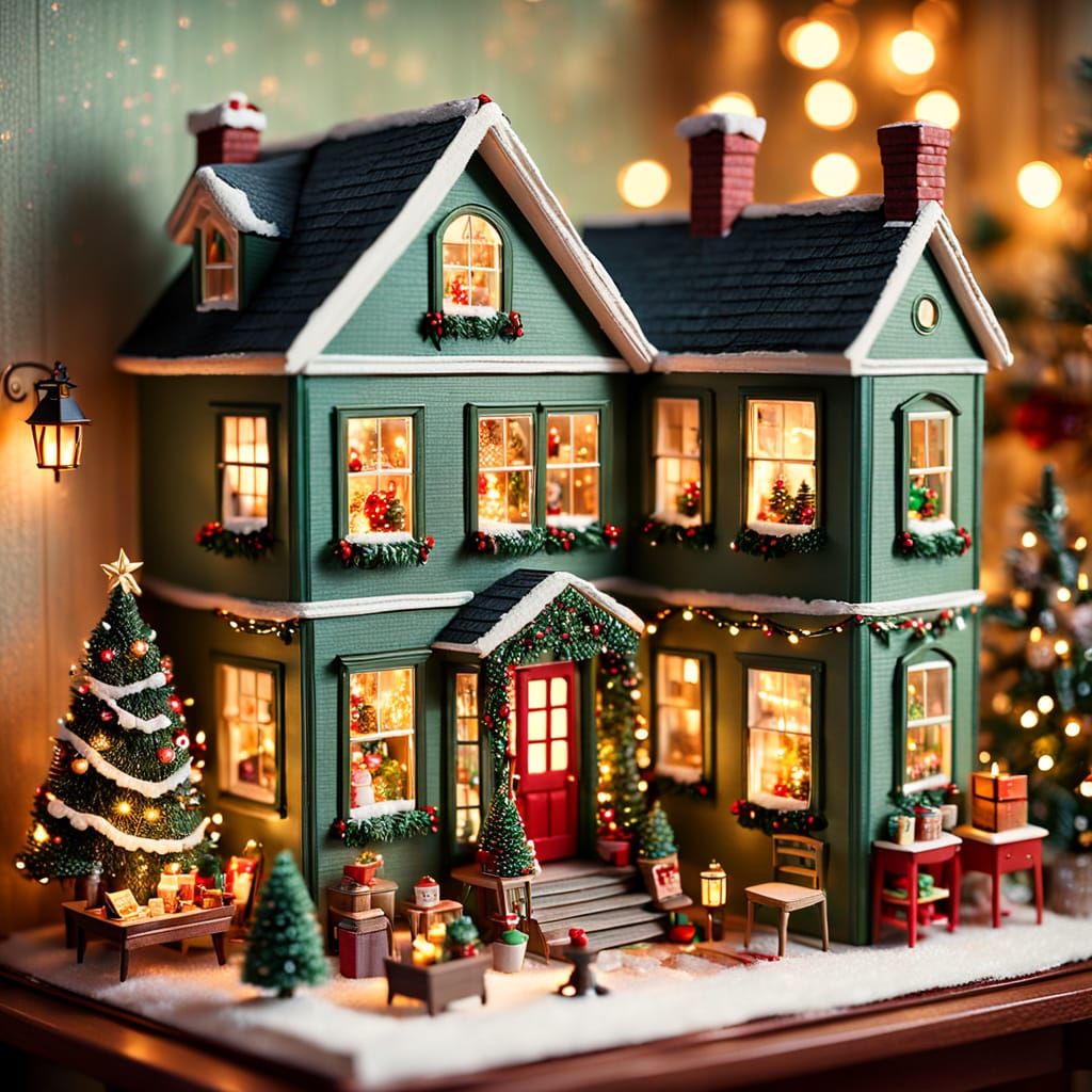 Cozy Miniature Christmas Dollhouse Scene