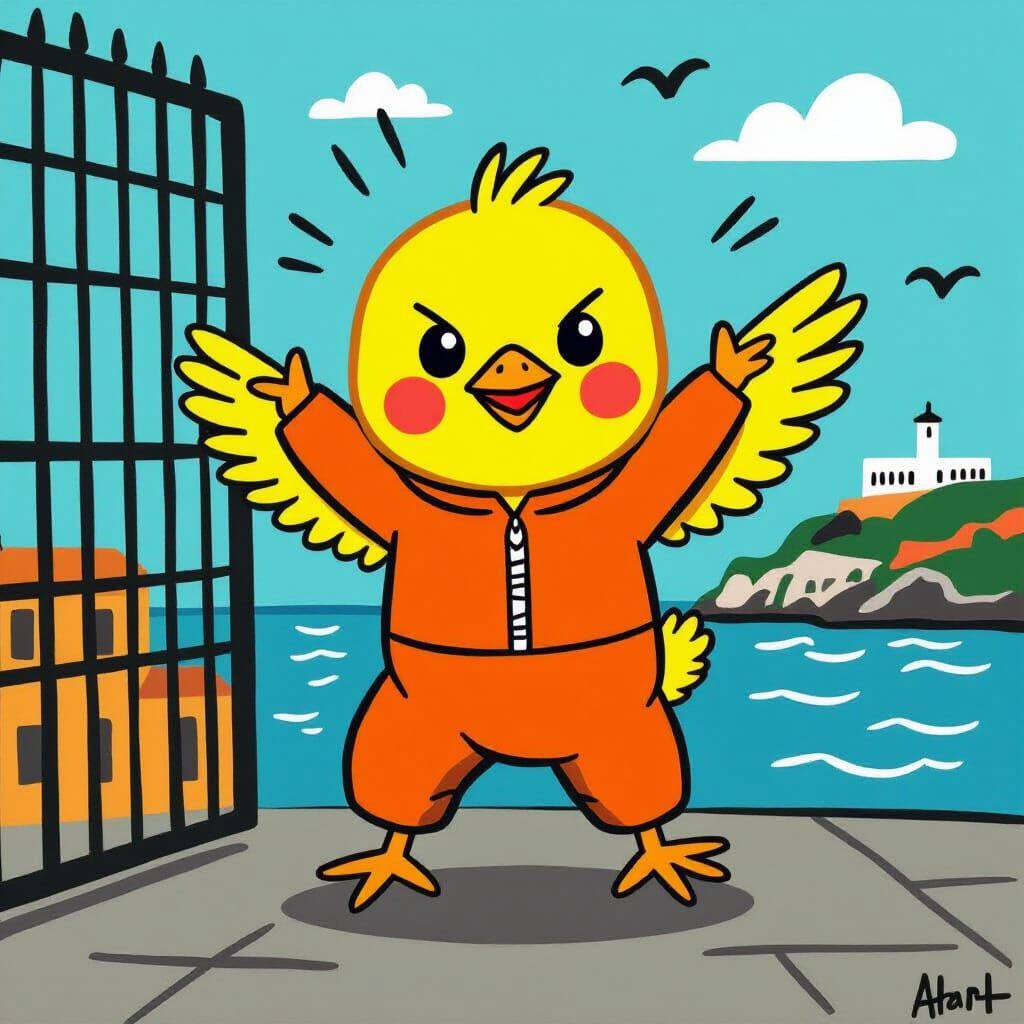 Chick Escapes Alcatraz in Abstract Style