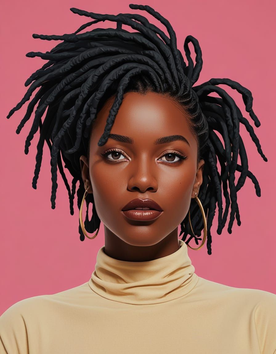 Vibrant Pop Art Portrait of a Black Woman with Locs