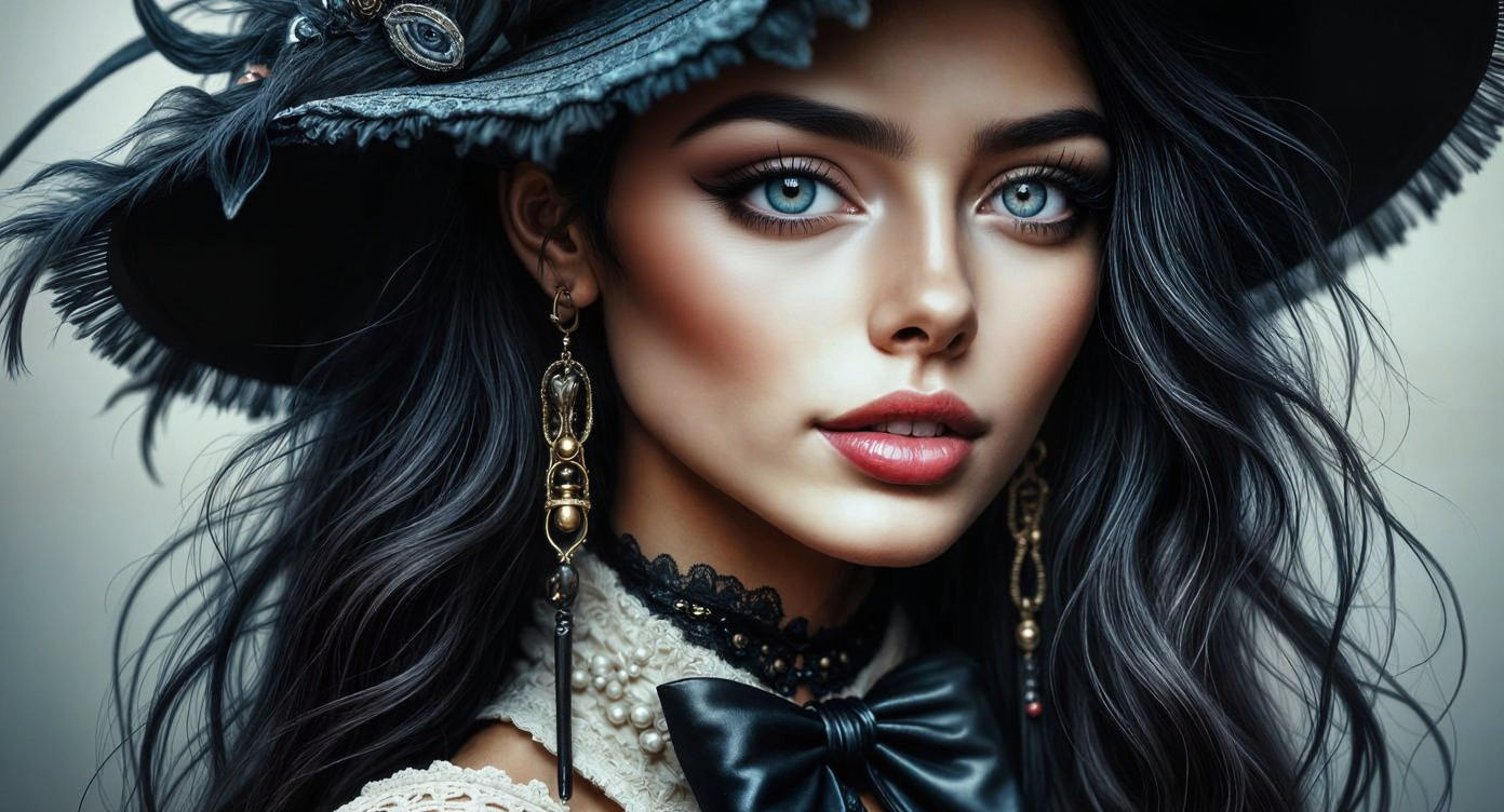 Goth Woman in Black and White Lace Dress