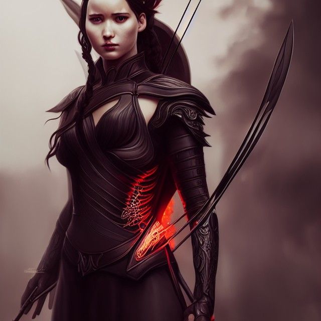 Goddess in Black and Red Armor: Digital Illustration
