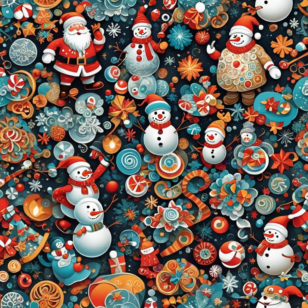 Festive Snowmen and Santa Claus Party