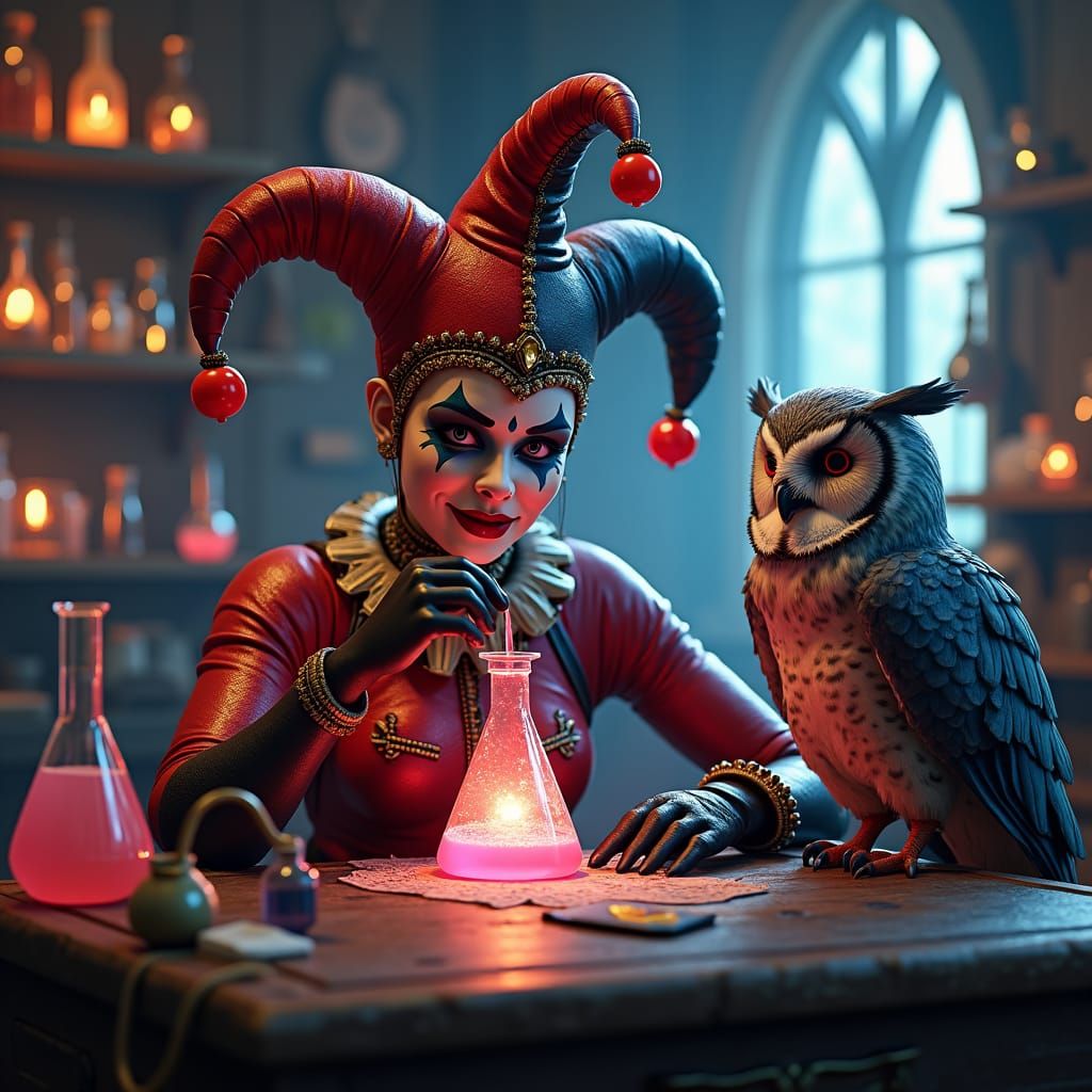 Mystical Harlequin Creates Crimson Mist, 3D Render