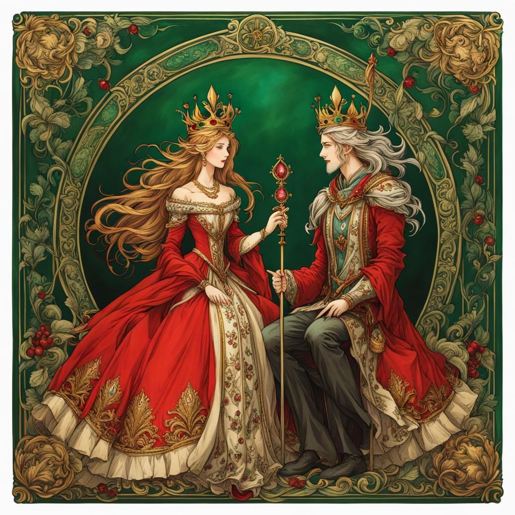 Scarlet and Gold Royalty in Anime Style