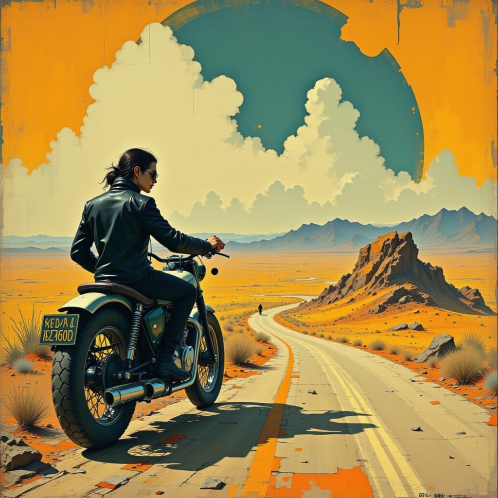 Free-Spirited Biker on Open Highway