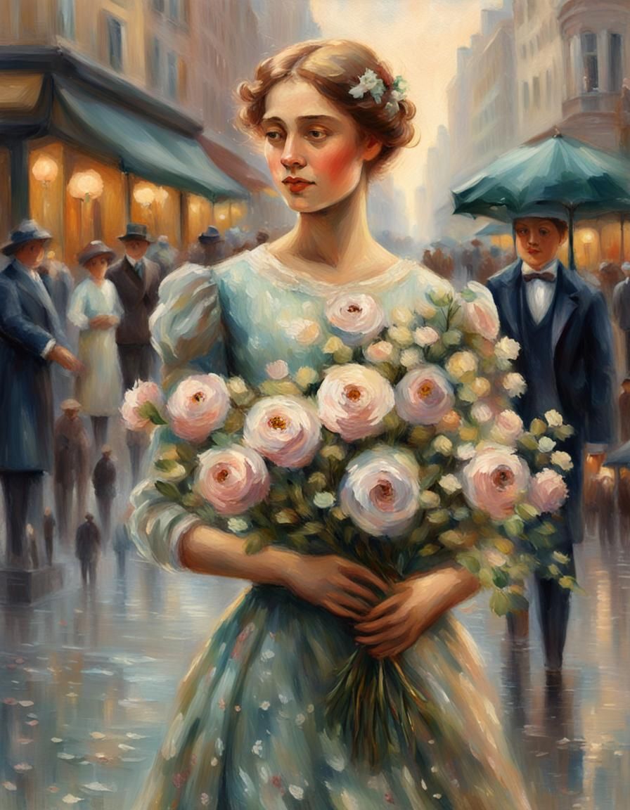 Victorian Woman with Flowers in Impressionist Style