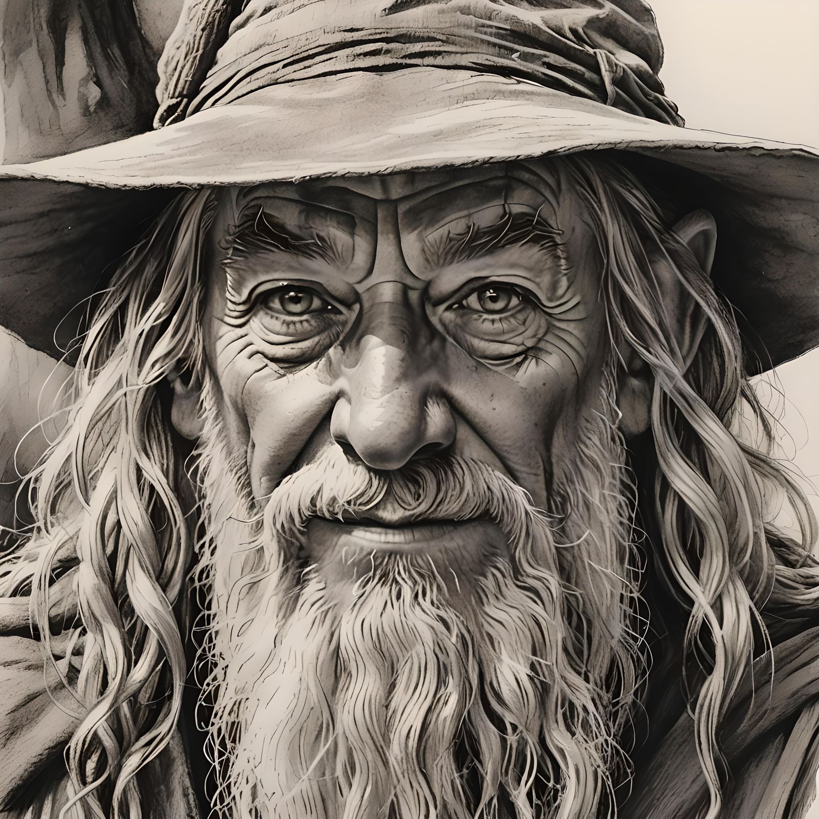Gandalf Portrait: Detailed Black and White Pencil Sketch