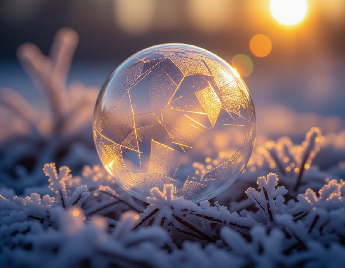 Frozen Soap Bubble with Sunlight Refraction