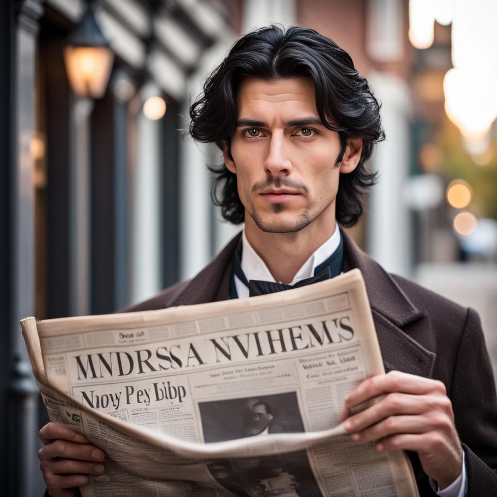 Victorian Man Reading Newspaper in Natural Lighting