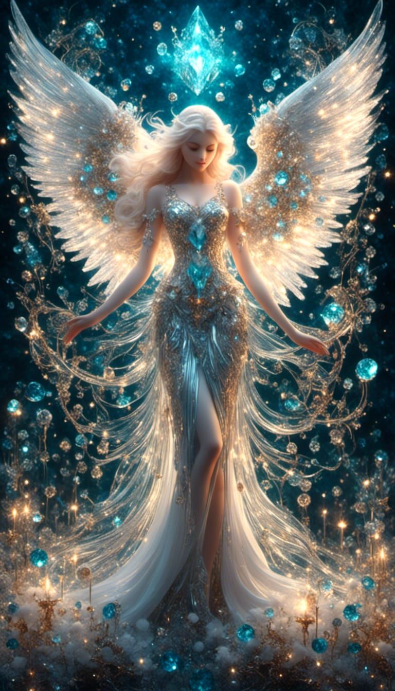 Luxe Gem-Encrusted Angel in Detailed Fantasy Art