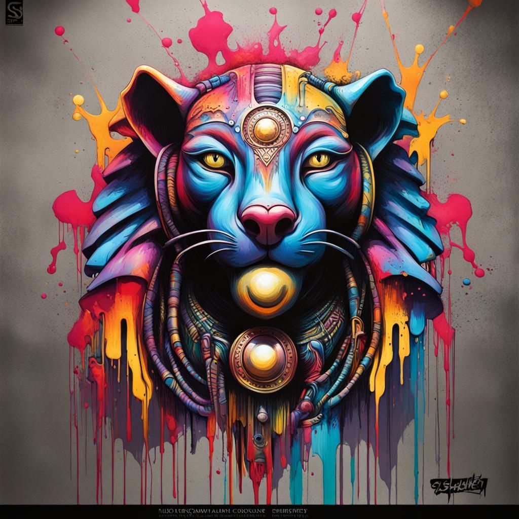 Sekhmet Graffiti Art Splash with Spray Paint