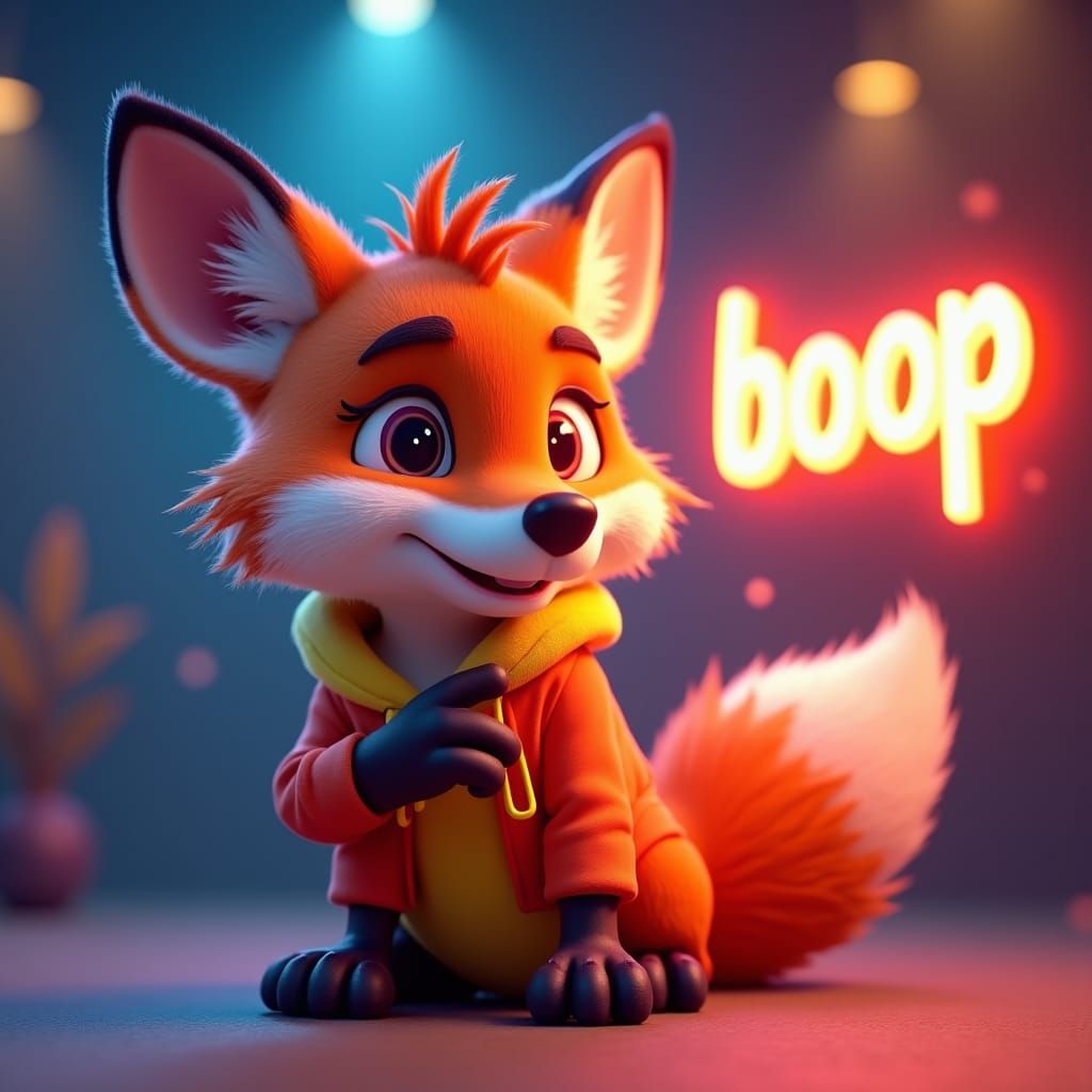 Playful Fox Character with Luminous Aura in 3D Render